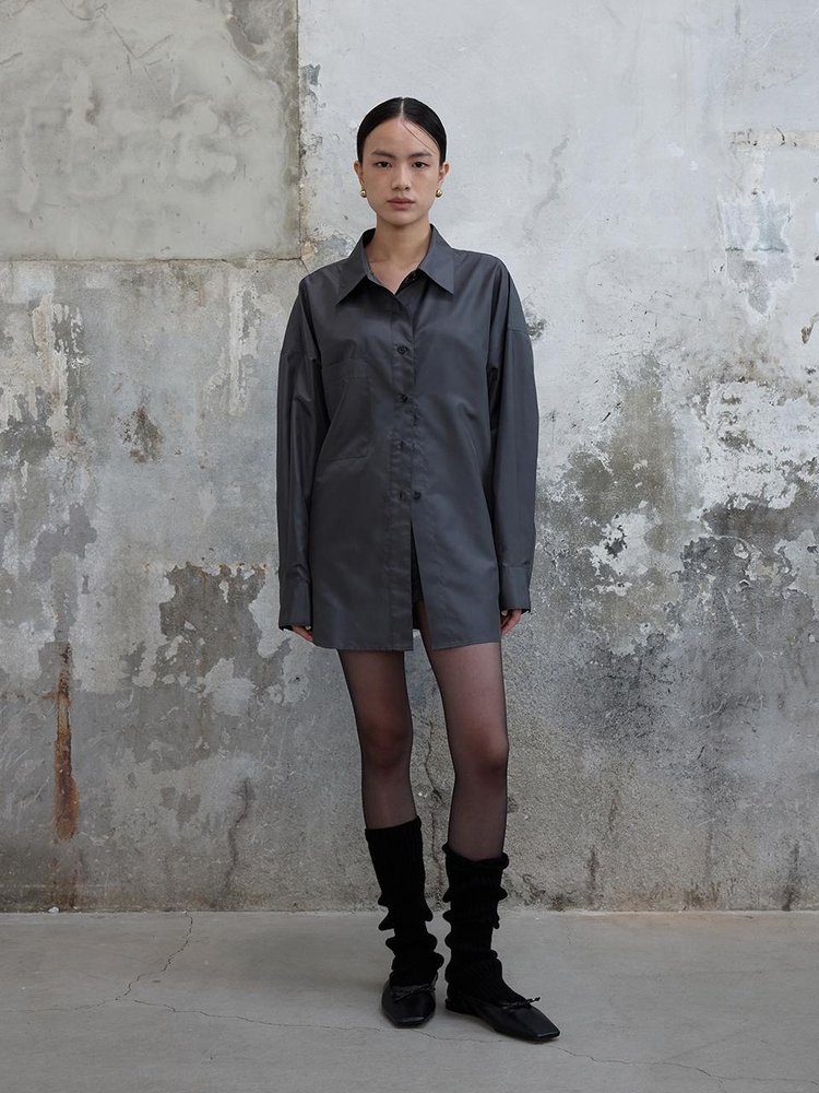 Basic Tafta Silk Shirt Charcoal