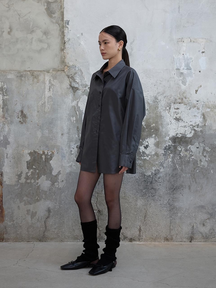 Basic Tafta Silk Shirt Charcoal