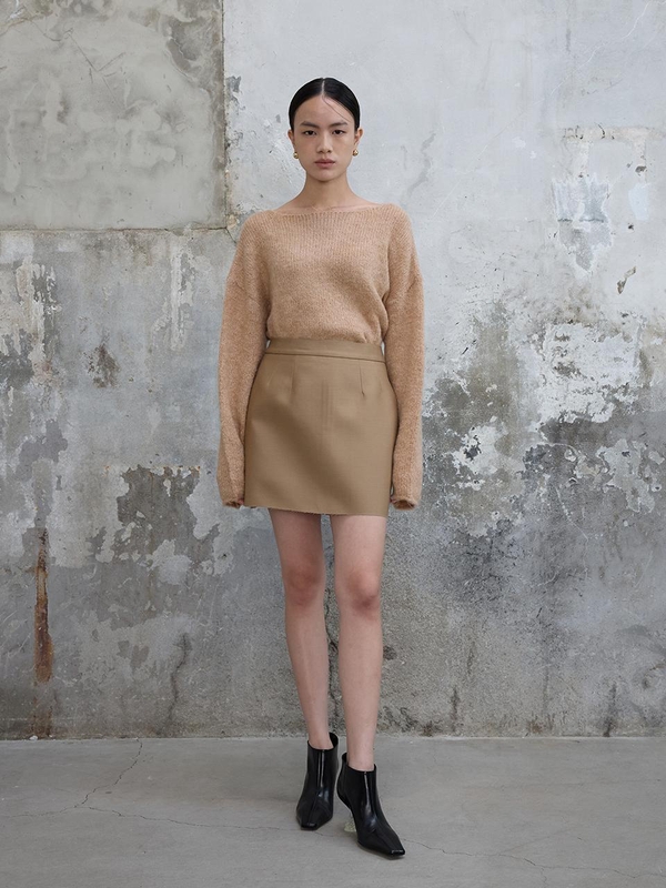 Wool Silk Mini Skirt Caramel