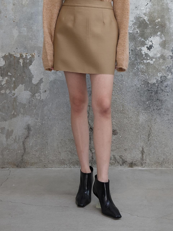 Wool Silk Mini Skirt Caramel