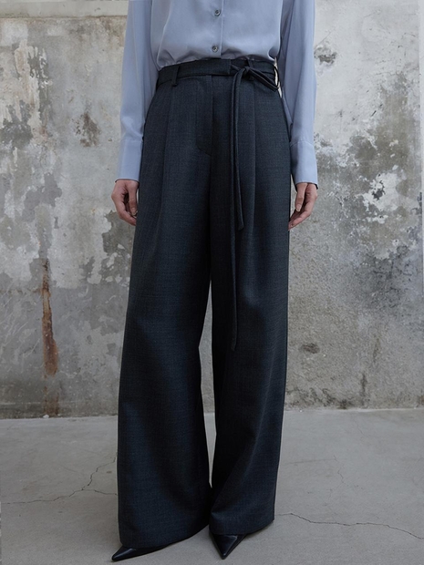 Wide Viscose Blend Trousers Dark Grey