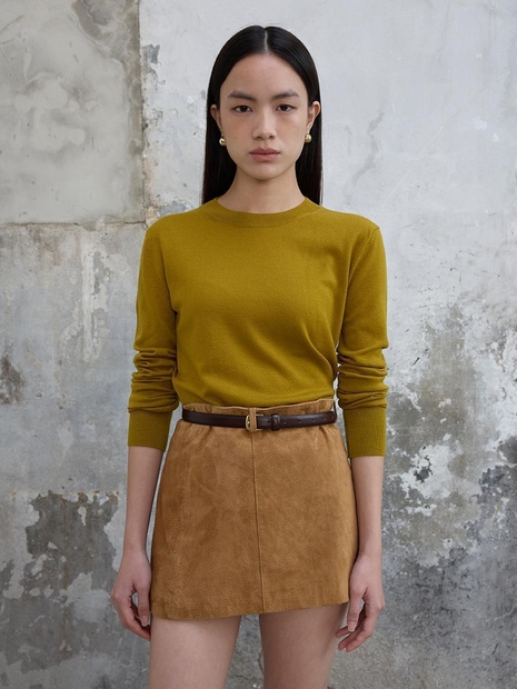 Round Neck Wool Kint Top Mustard