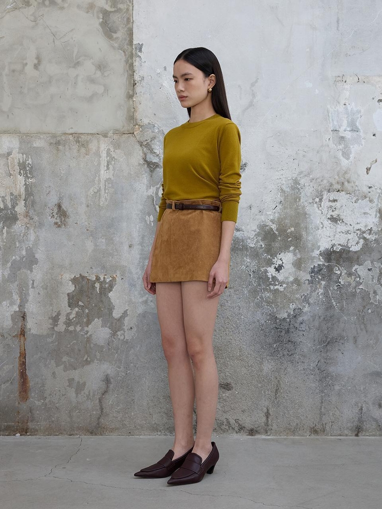 Round Neck Wool Kint Top Mustard