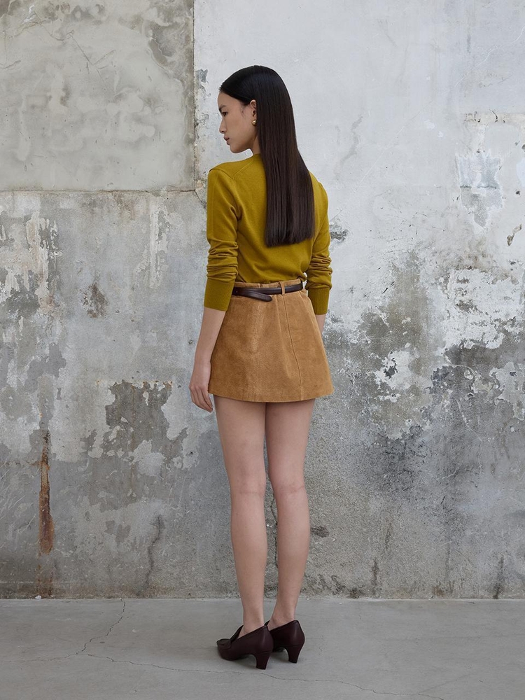 Round Neck Wool Kint Top Mustard