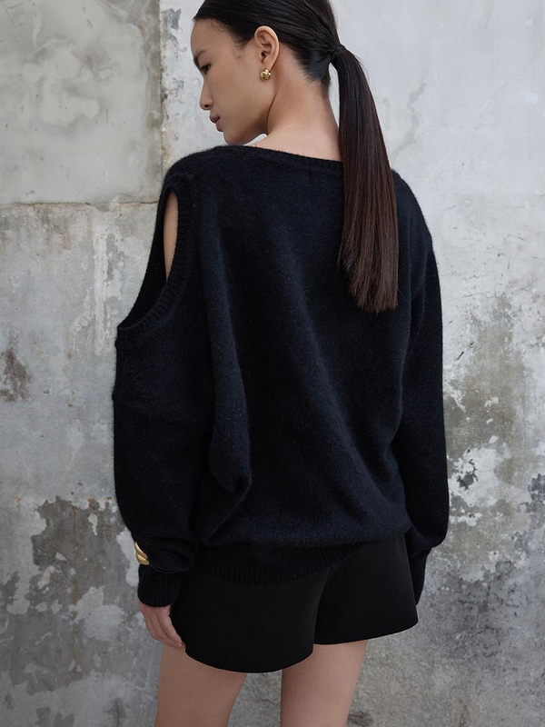 Cut Out Brushed Pullover Black