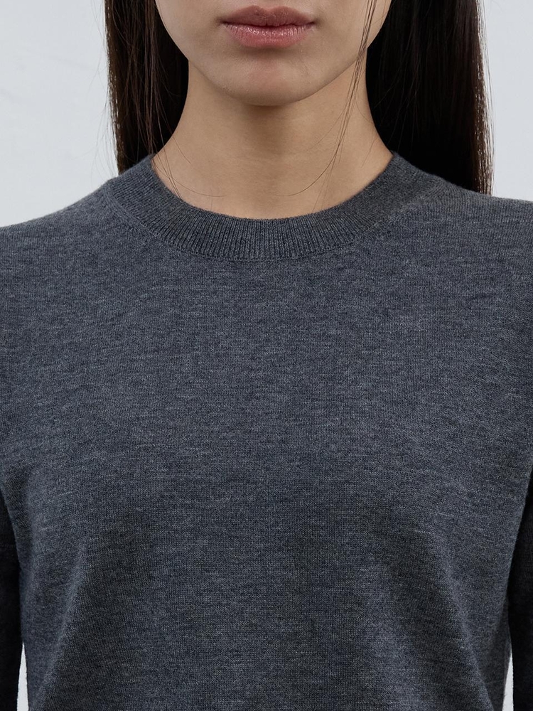 Round Neck Wool Kint Top Grey Goose