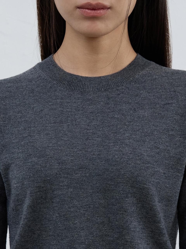 Round Neck Wool Kint Top Grey Goose