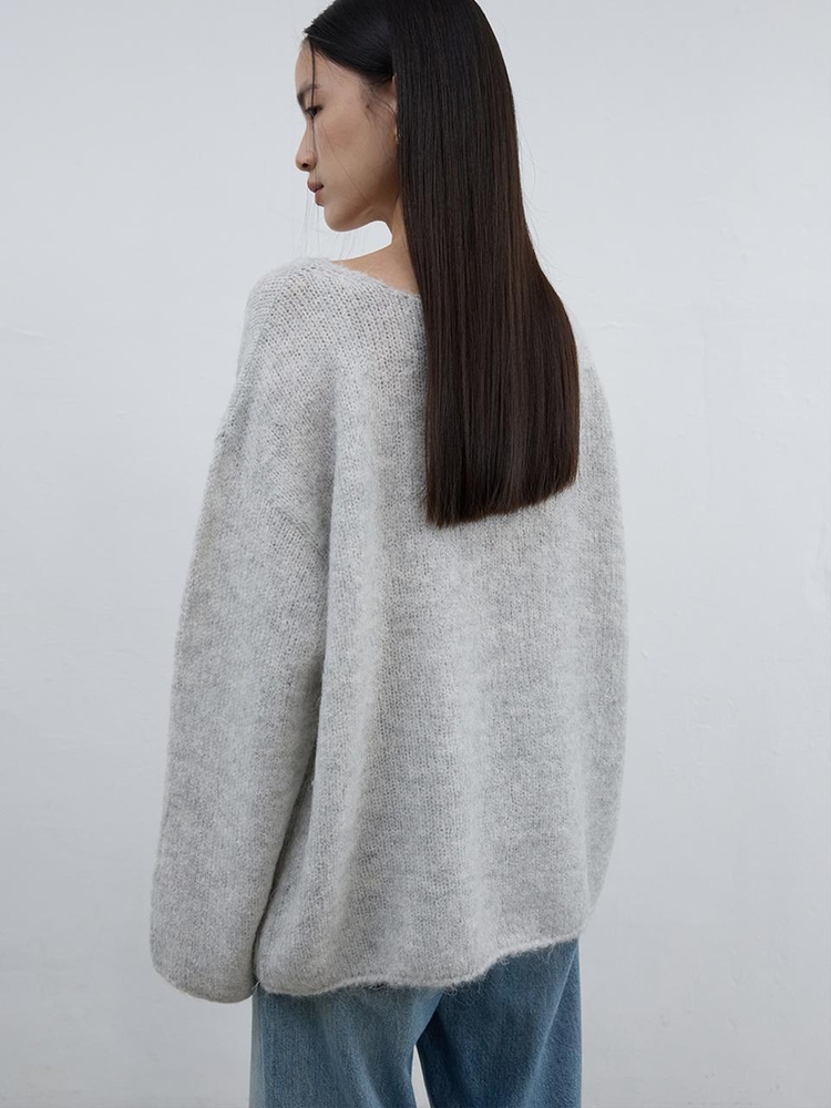 Alpaca Blend Knit Pullover Light Grey