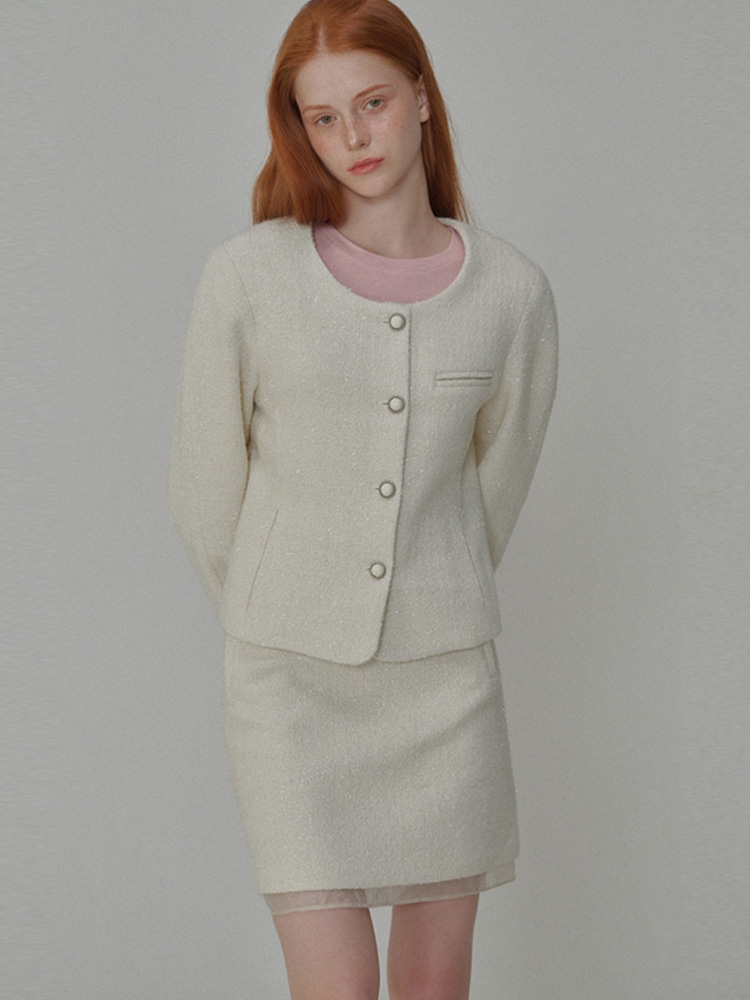 Set_Twinkle Tweed Jacket+Tweed Mini Skirt_Cream