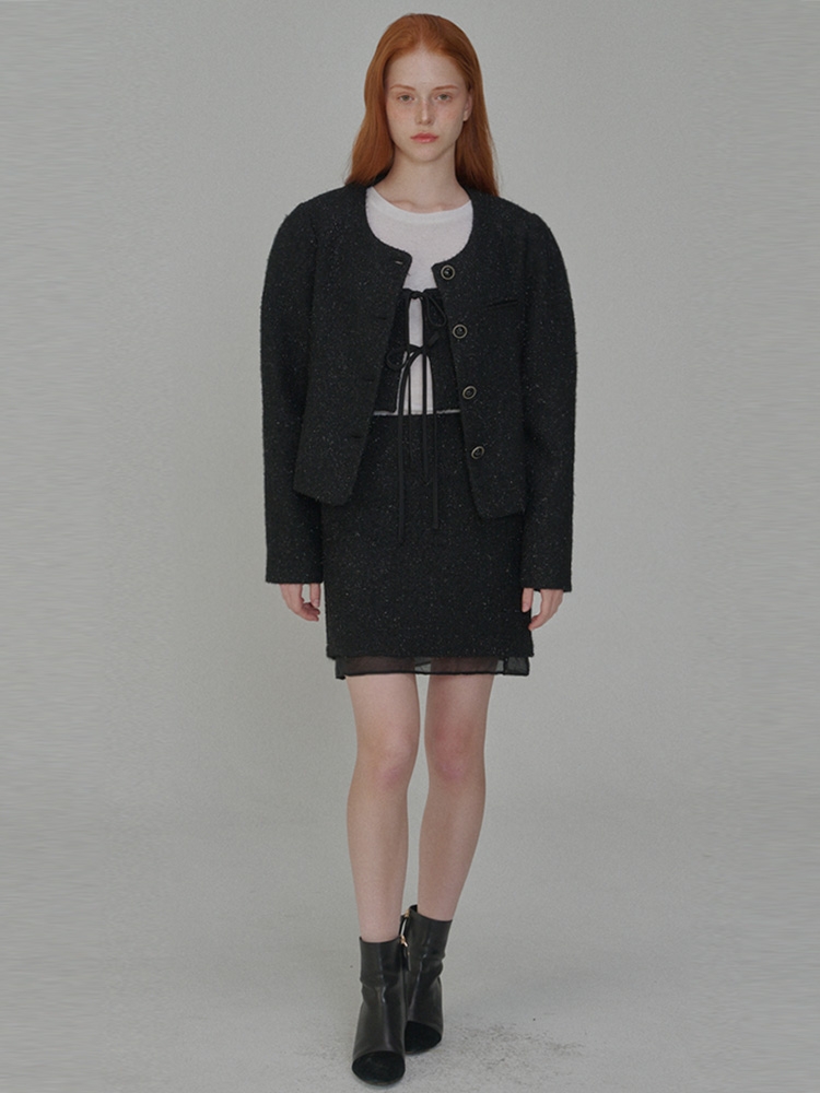 Set_Twinkle Tweed Jacket+Tweed Mini Skirt_Black