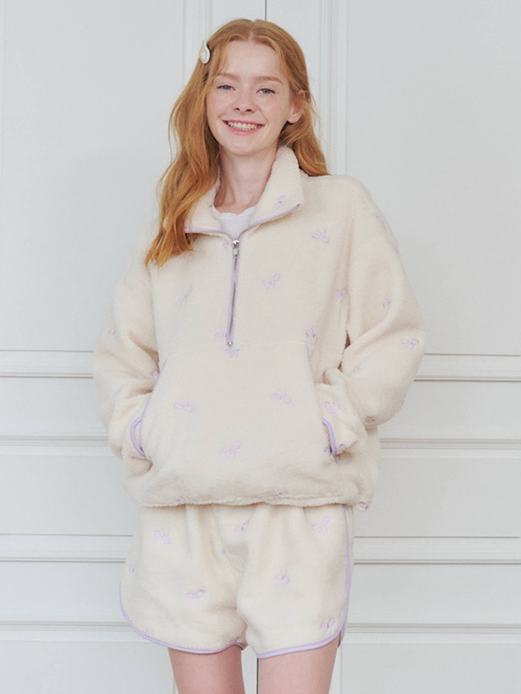 Set_Ribbon Pointed Fleece Anorak +Short-pants_Ivory