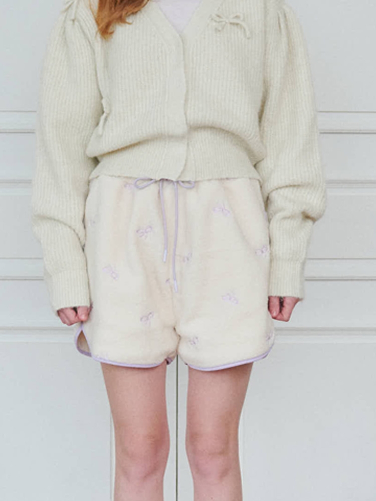 Ribbon Pointed Fleece Short-pants_Ivory