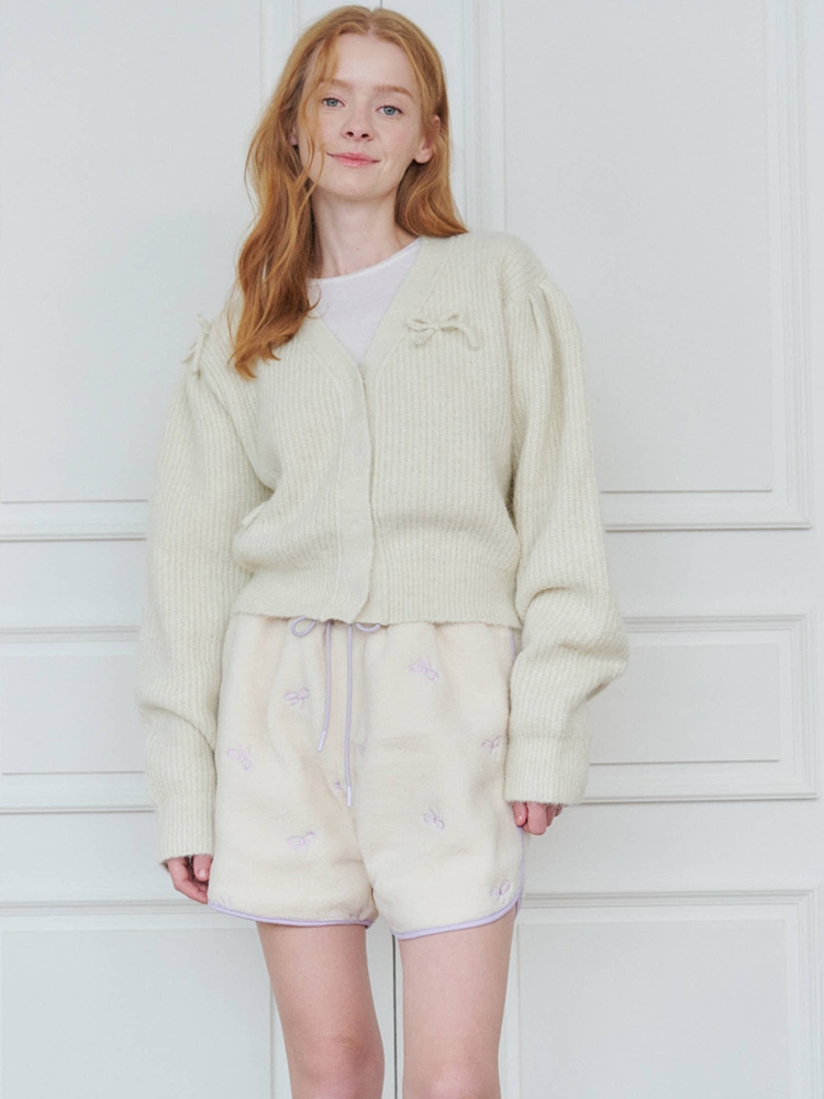 Ribbon Pointed Fleece Short-pants_Ivory