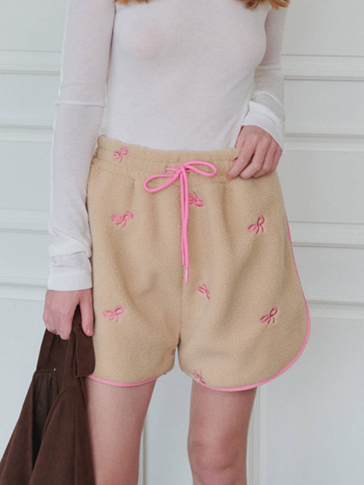 Ribbon Pointed Fleece Short-pants_Beige