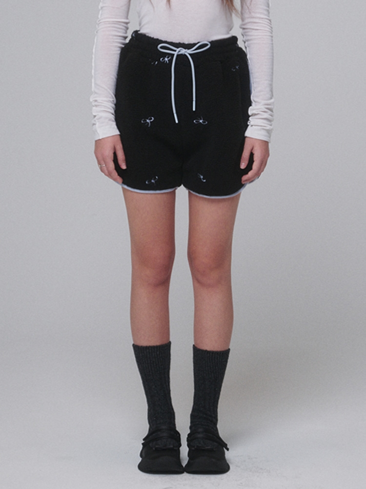 Ribbon Pointed Fleece Short-pants_Black