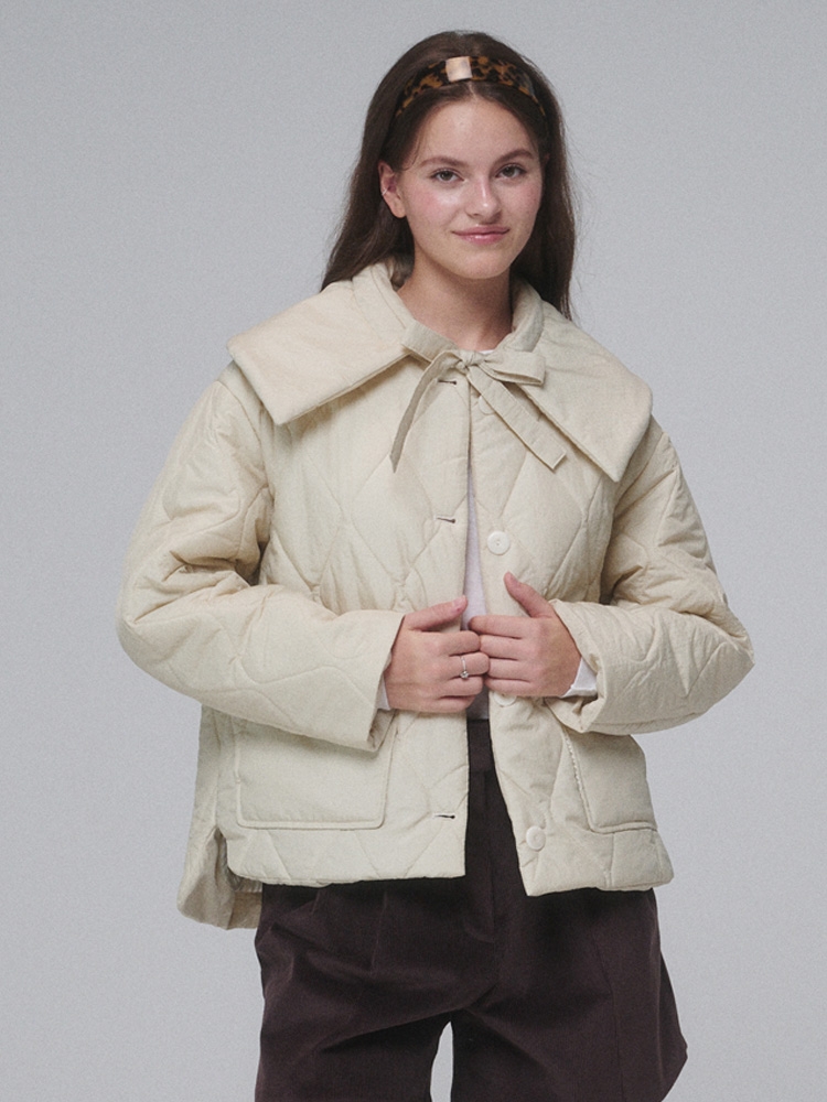 Big Collar Quilted Jacket_Butter