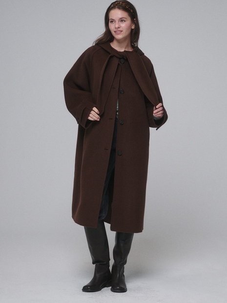 Hooded muffler handmade long coat_Chocolate Brown