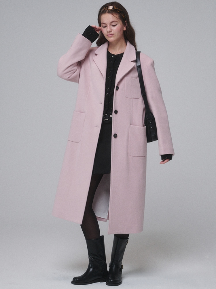 Single-breasted Wool long coat_Pink