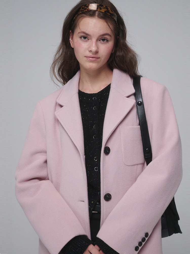 Single-breasted Wool long coat_Pink