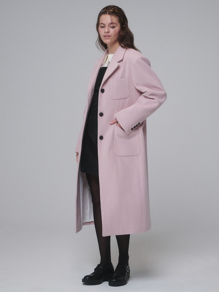 Single-breasted Wool long coat_Pink