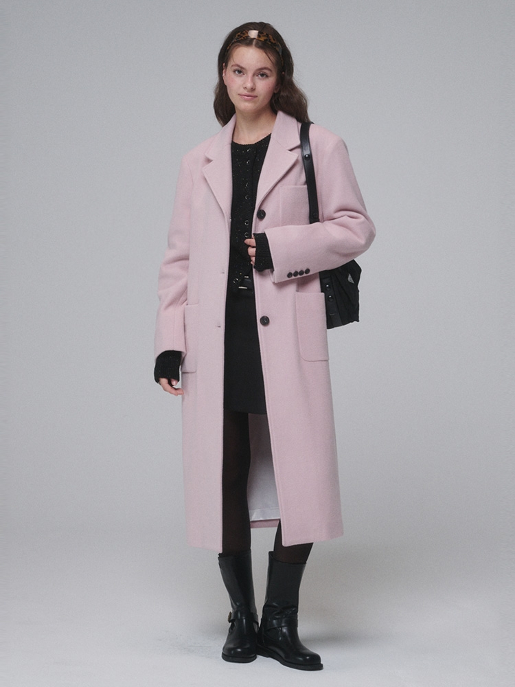 Single-breasted Wool long coat_Pink