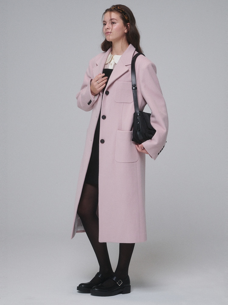 Single-breasted Wool long coat_Pink