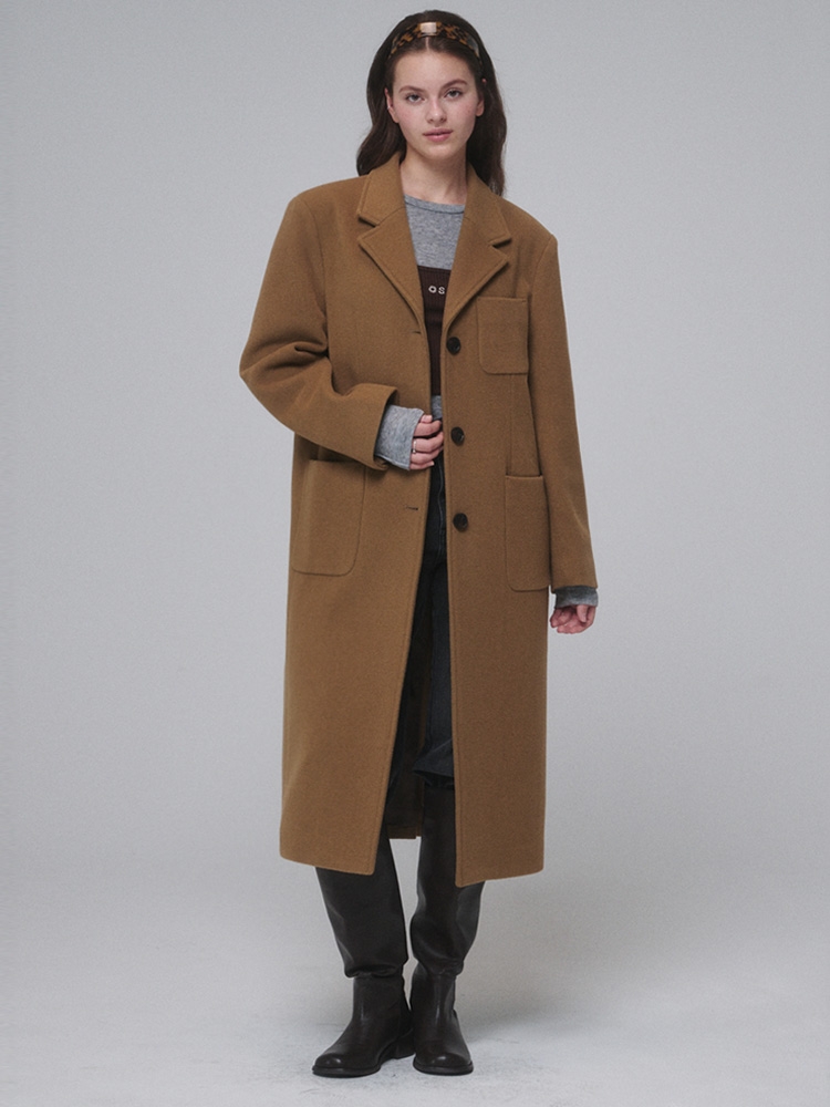 Single-breasted Wool long coat_Brown