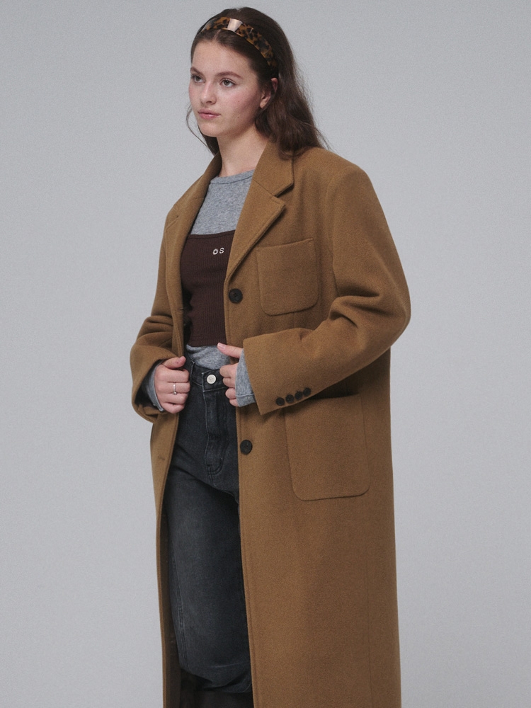 Single-breasted Wool long coat_Brown