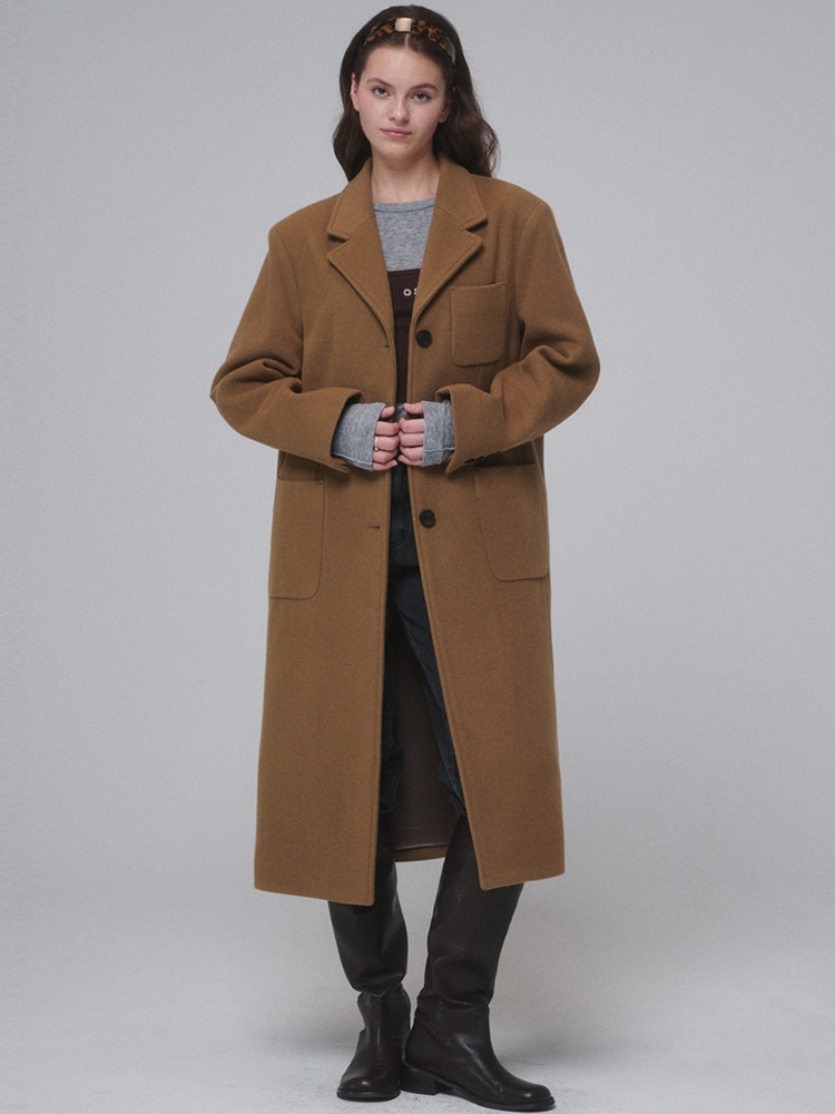 Single-breasted Wool long coat_Brown