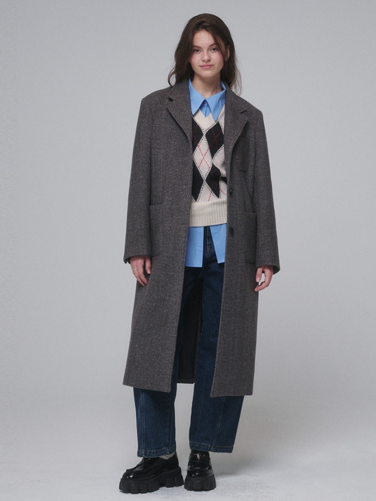 Single-breasted Wool long coat_Gray