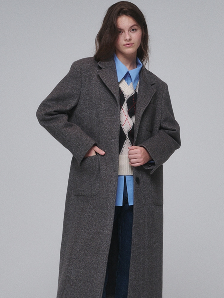 Single-breasted Wool long coat_Gray