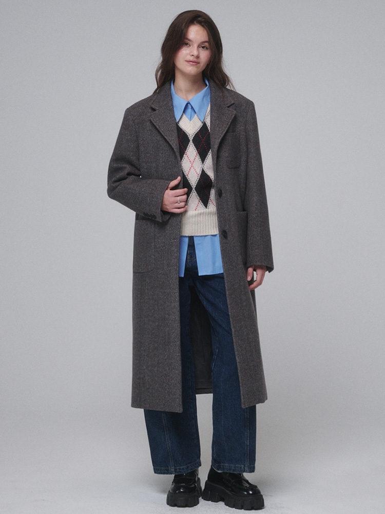 Single-breasted Wool long coat_Gray