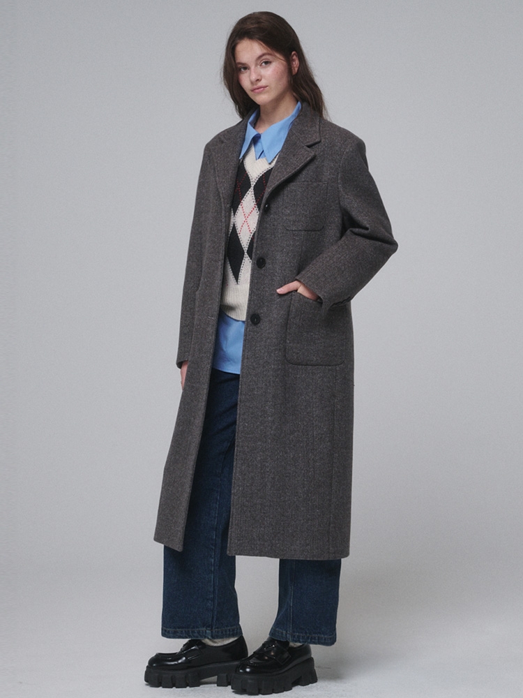 Single-breasted Wool long coat_Gray