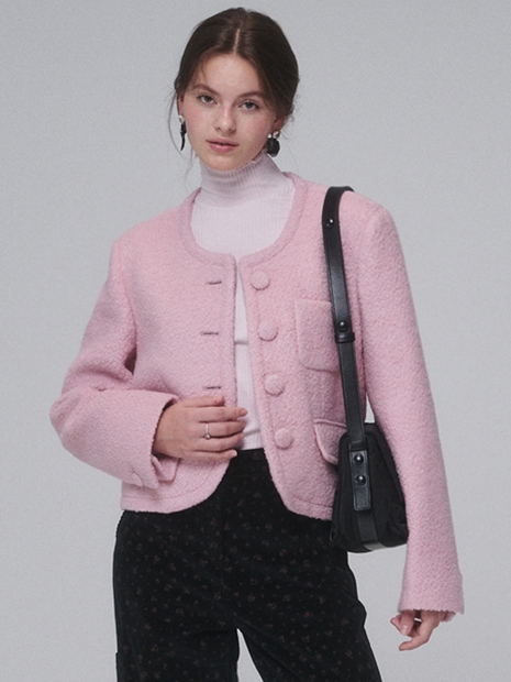 Boucle Wool Cropped Jacket_Pink