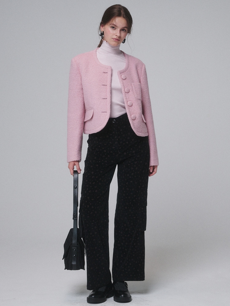 Boucle Wool Cropped Jacket_Pink