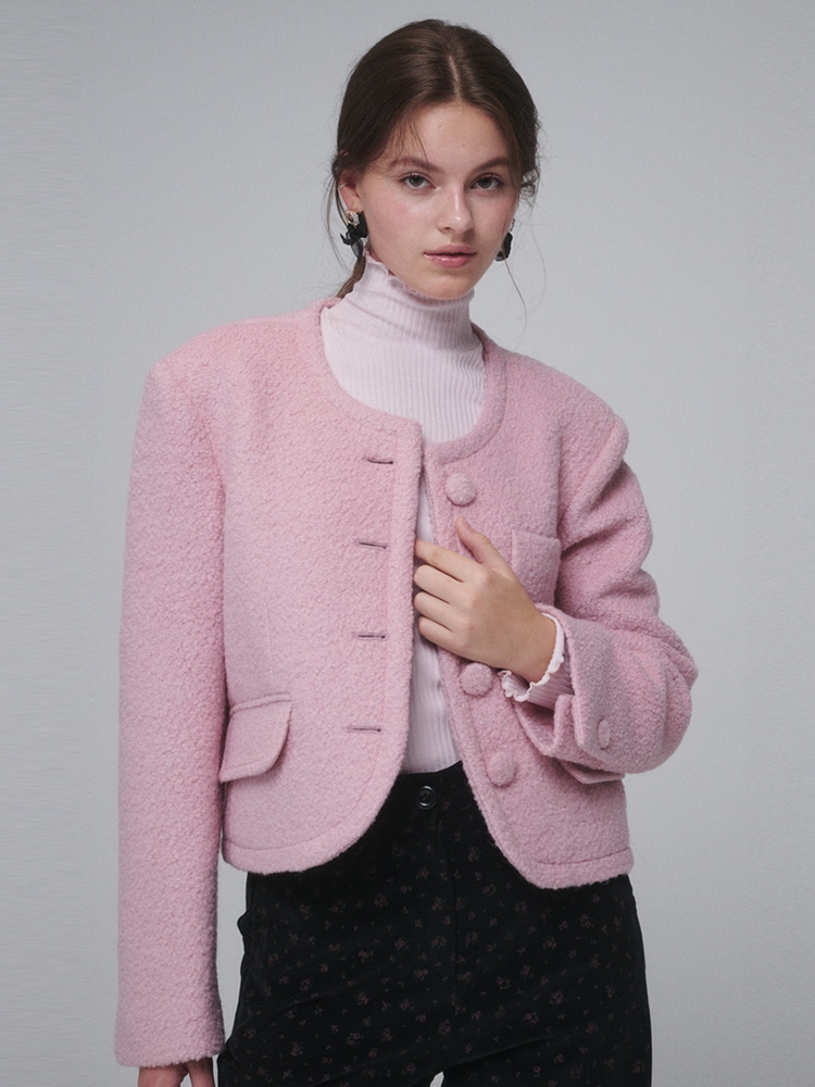 Boucle Wool Cropped Jacket_Pink