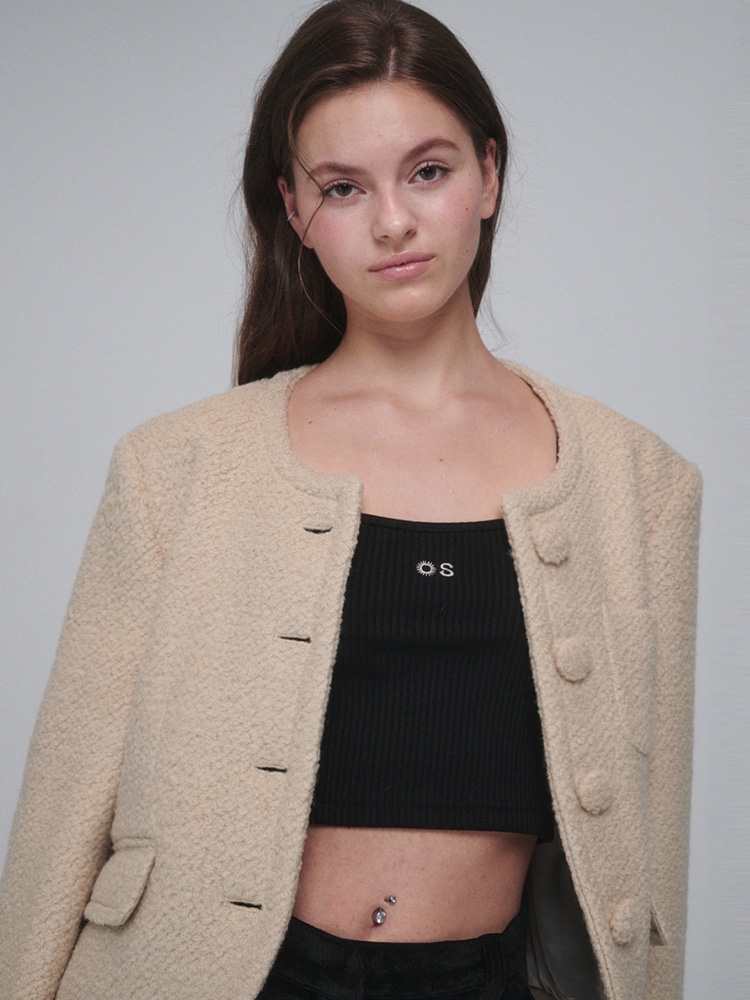 Boucle Wool Cropped Jacket_Beige