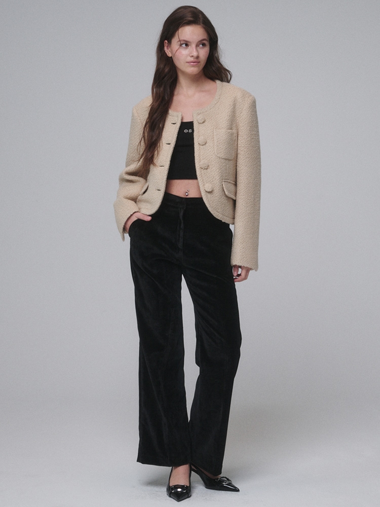 Boucle Wool Cropped Jacket_Beige