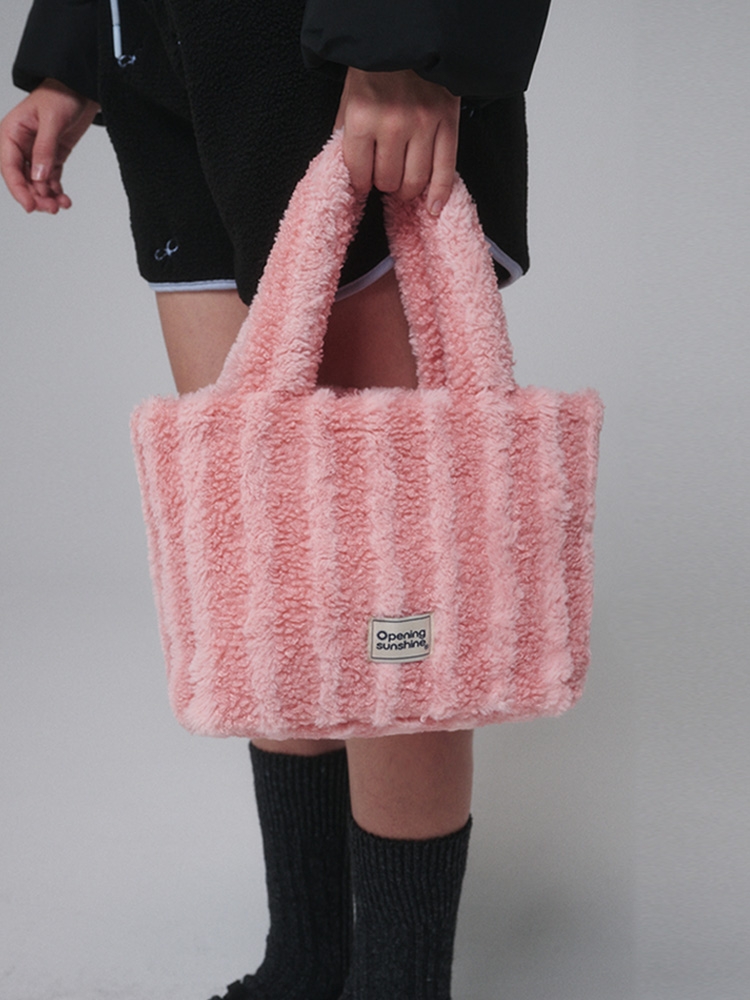 Striped shearling tote bag_Pink