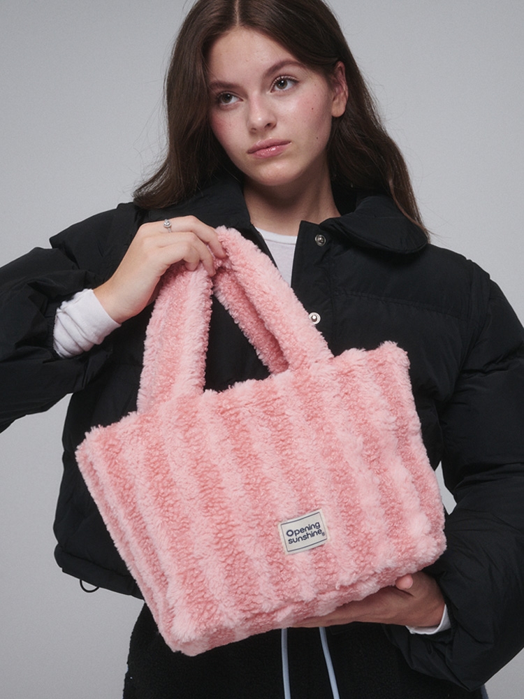 Striped shearling tote bag_Pink