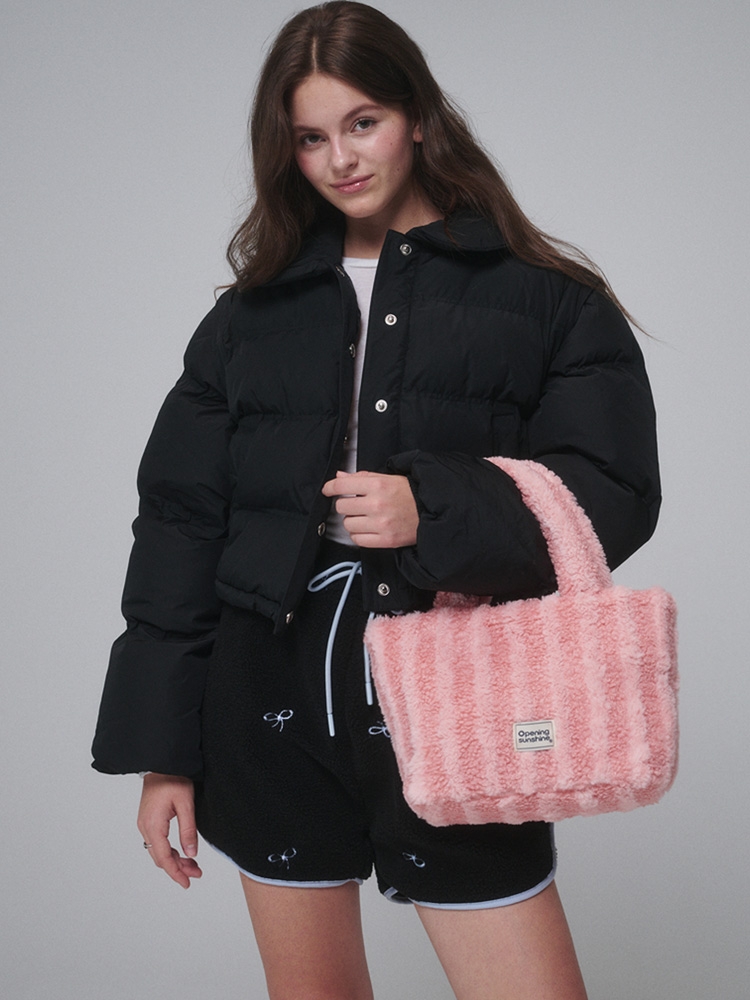 Striped shearling tote bag_Pink