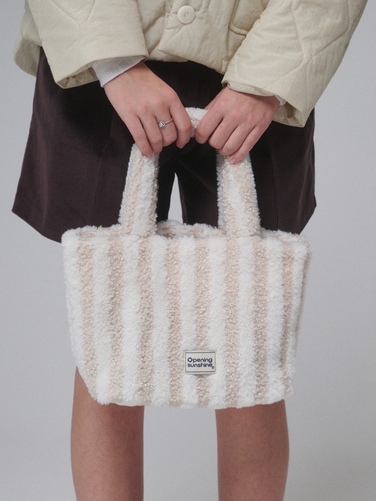 Striped shearling tote bag_Ivory