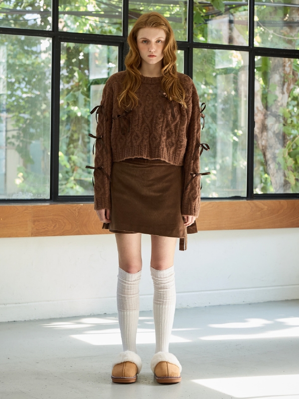 WHIMSICAL WOOL RIBBONE KNIT / BROWN