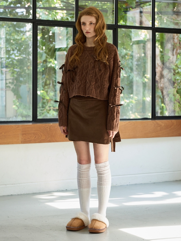 WHIMSICAL WOOL RIBBONE KNIT / BROWN