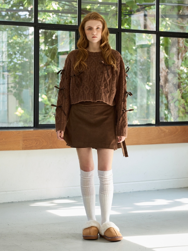 WHIMSICAL WOOL RIBBONE KNIT / BROWN