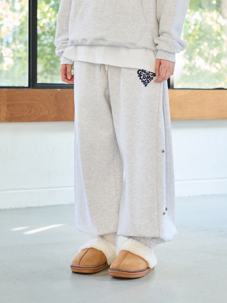 GOODLUCK HEART SNAP OFF SWEAT PANTS / WHITE-MELANGE