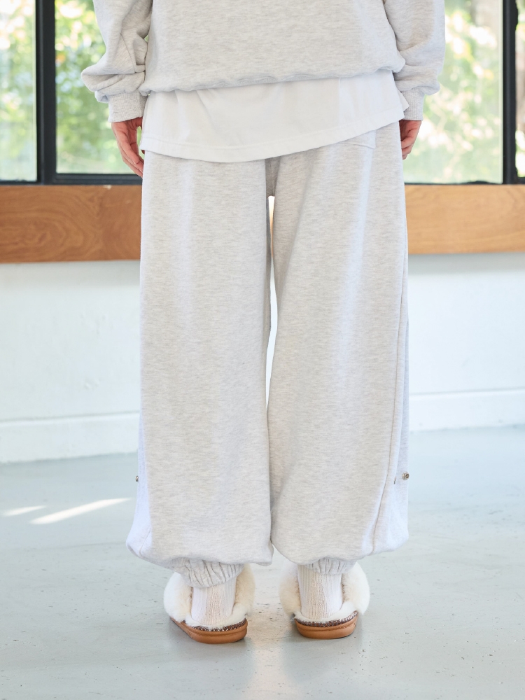 GOODLUCK HEART SNAP OFF SWEAT PANTS / WHITE-MELANGE