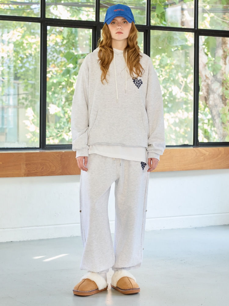 GOODLUCK HEART SNAP OFF SWEAT PANTS / WHITE-MELANGE