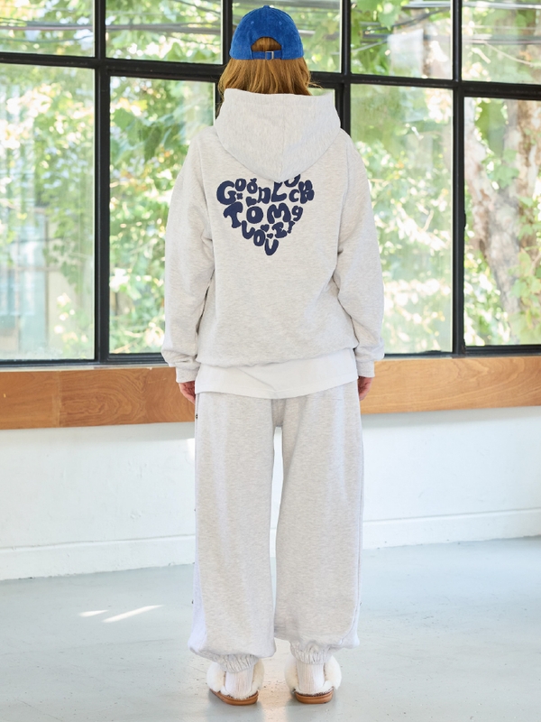 GOODLUCK HEART HOODIE / WHITE-MELANGE