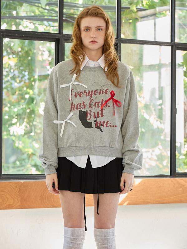 CHARLOTTE CAT RIBBON SWEATSHIRT / MELANGE